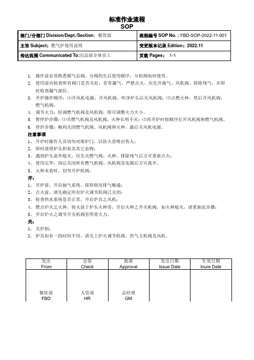 FBD-SOP-2022-11-001燃气炉使用说明