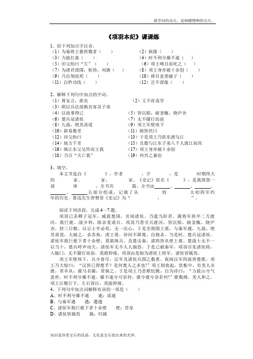 苏教版高中语文选修一项羽本纪课课练