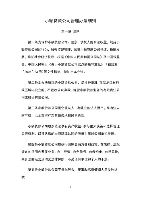 小额贷款公司管理办法细则