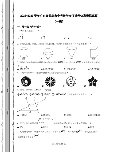 2022-2023学年广东省深圳市中考数学专项提升仿真模拟试题(一模二模)含解析