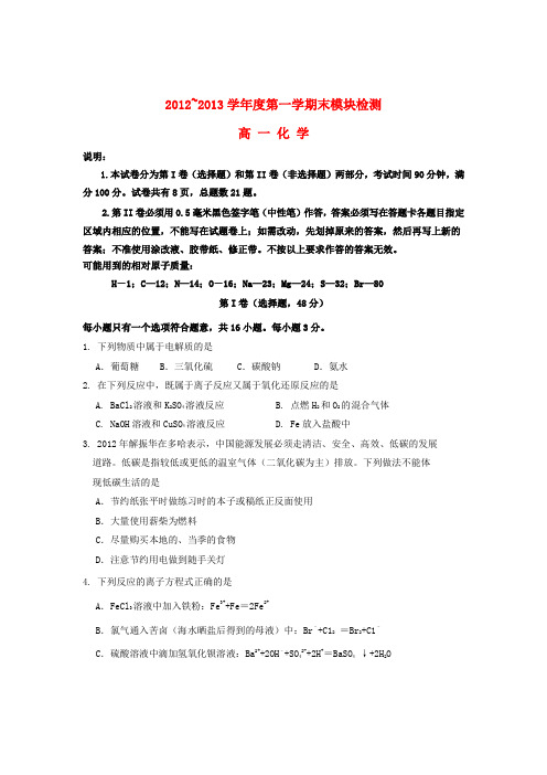 山东省青岛开发区高一化学上学期期末考试试题鲁科版