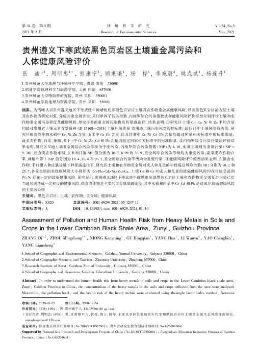 贵州遵义下寒武统黑色页岩区土壤重金属污染和人体健康风险评价