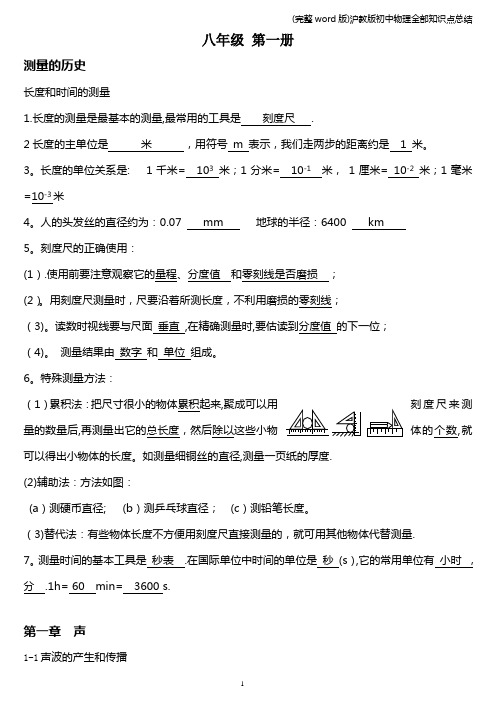 (完整word版)沪教版初中物理全部知识点总结