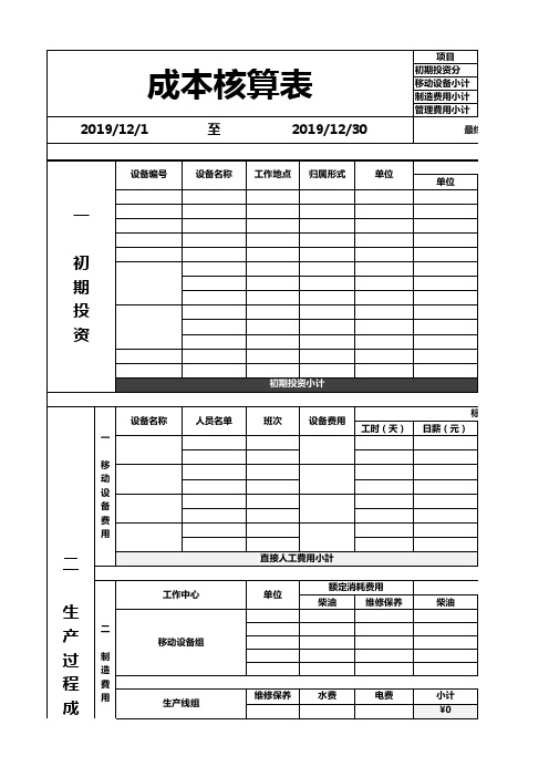 生产型企业成本核算表