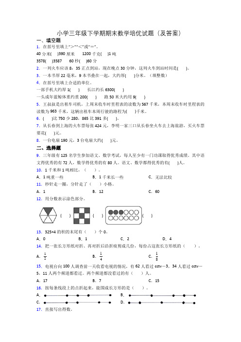 小学三年级下学期期末数学培优试题(及答案)