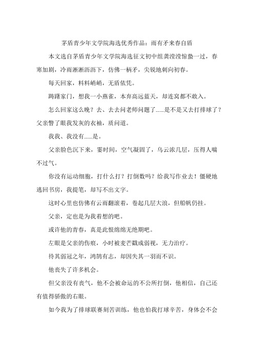 茅盾青少年文学院海选优秀作品:雨有矛来春自盾-作文