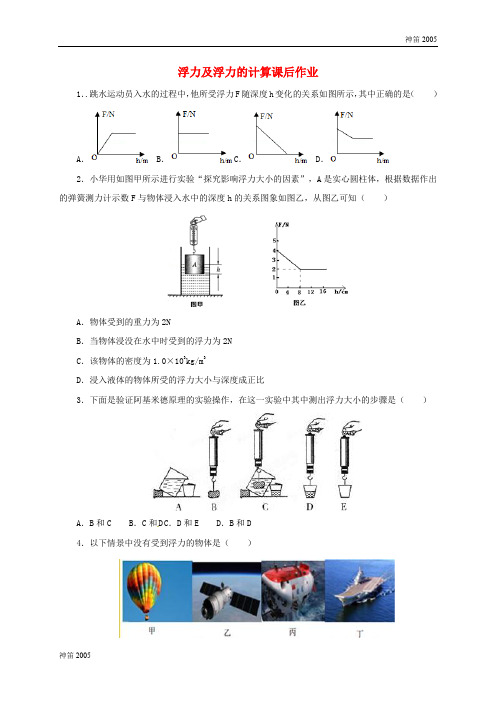 全国2017届中考物理一轮复习 浮力及浮力的计算课后作业