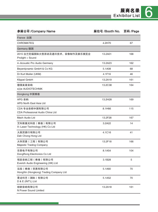 2015广州灯光音响展展商名录