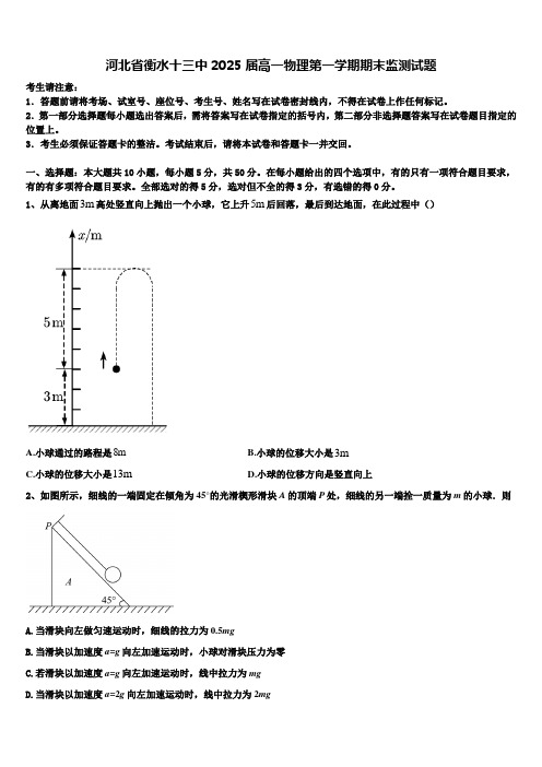 河北省衡水十三中2025届高一物理第一学期期末监测试题含解析