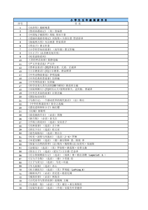 小学五年级寒暑假推荐课外阅读书目(分级阅读)