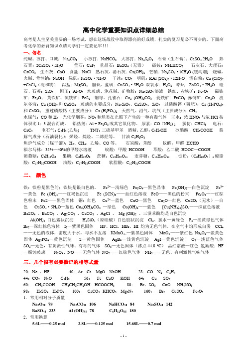 高中化学重要知识点复习提纲