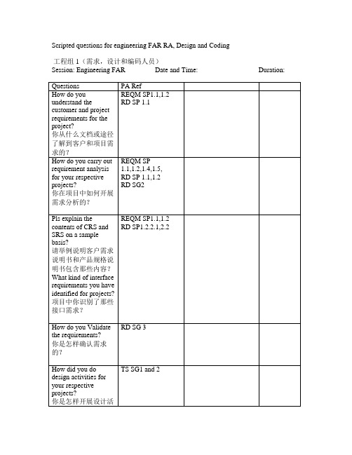 CMMI ML3 最新访谈问题集 for ENGG 1