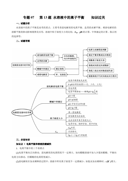 高中化学专题07 第13题 水溶液中的离子平衡(知识过关)-2020年高考化学二三轮复习题型大突破系