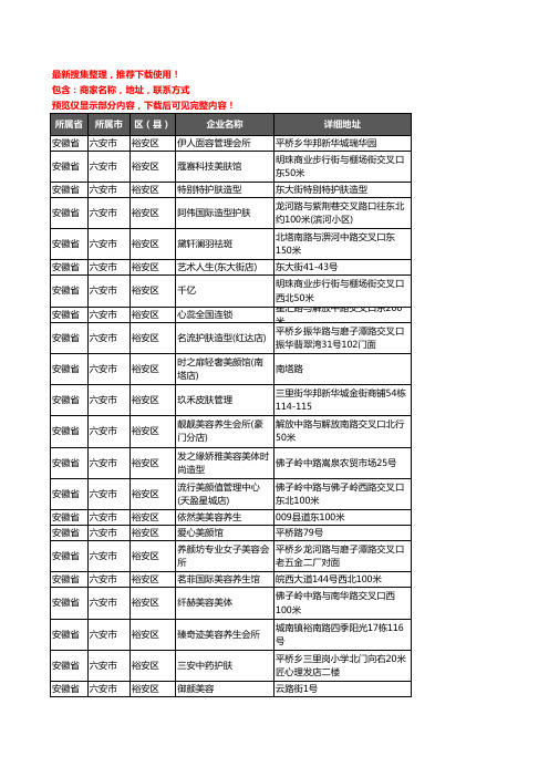 新版安徽省六安市裕安区美容院企业公司商家户名录单联系方式地址大全269家