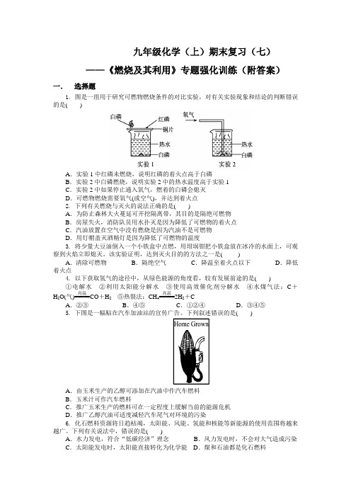 九年级化学单元测试题燃料及其利用1