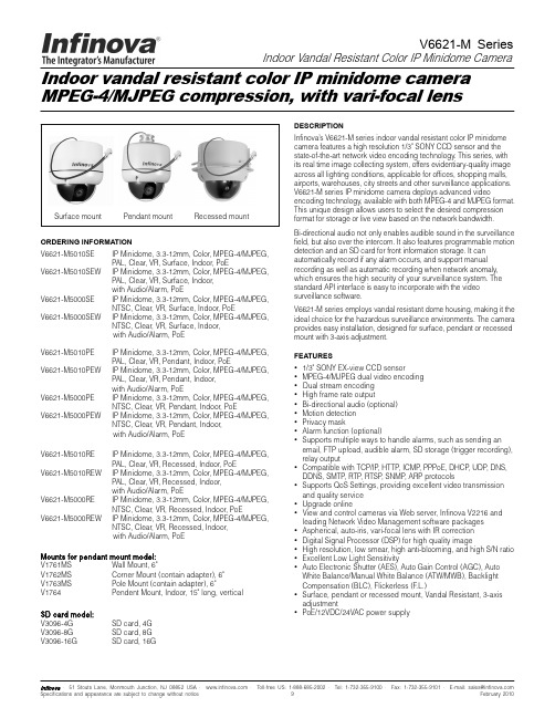 因菲诺瓦v6621-m系列室内防破坏彩色ip迷你球摄像机说明书