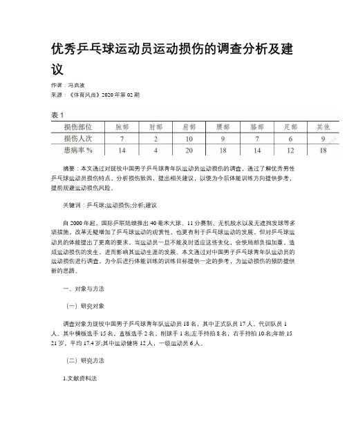 优秀乒乓球运动员运动损伤的调查分析及建议