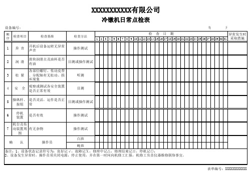 冷镦机日常点检表