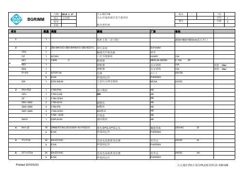 大山精扫70立项目PLC柜材料表