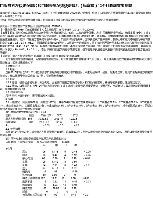 口服复方左炔诺孕酮片和口服去氧孕烯炔雌醇片(妈富隆)12个月临