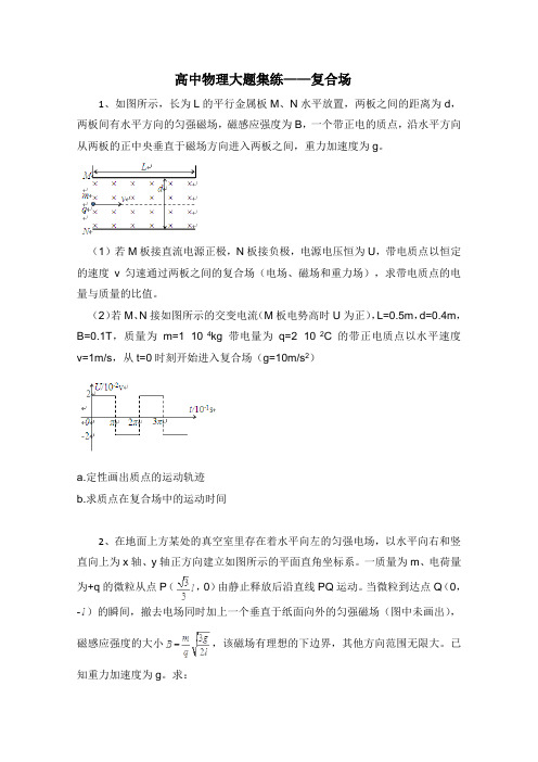 2016届黑龙江大庆喇中高考物理二轮大题集练复合场(新人教版)