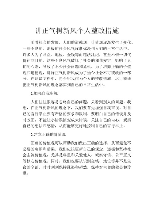 讲正气树新风个人整改措施