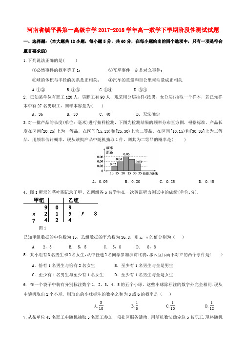 河南省镇平县第一高级中学2017_2018学年高一数学下学期阶段性测试试题