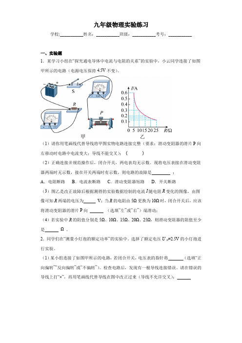 2023_2024学年人教版物理九年级物理实验练习(含解析)