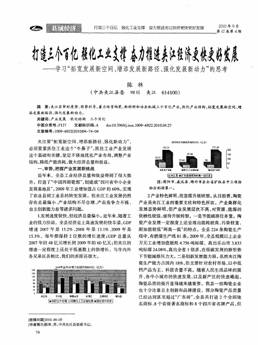 打造三个百亿强化工业支撑奋力推进夹江经济更快更好发展——学习“拓宽发展新空间、增添发展新路径、强