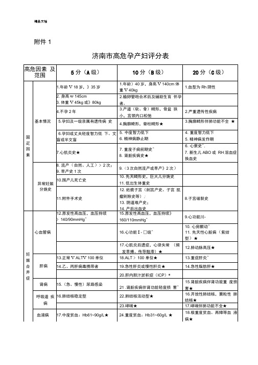 高危孕产妇评价表和登记表