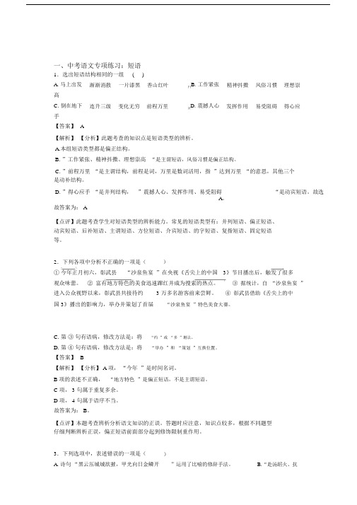 中考语文期末专题复习短语训练含答案(Word版).docx