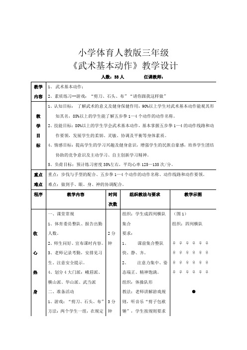 小学体育_小学体育武术基本动作教学设计学情分析教材分析课后反思