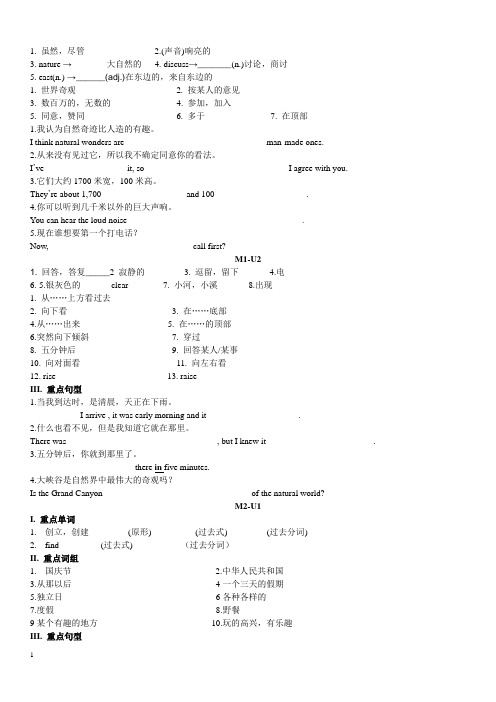 九年级英语上M1-6重点单词、词组和句子