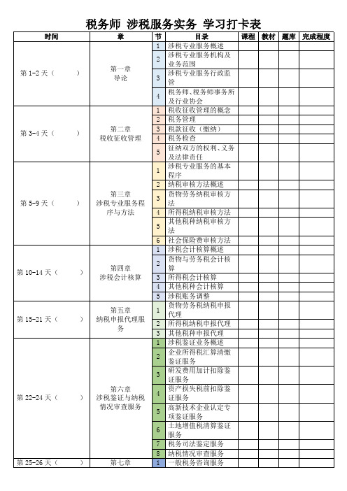 税务师 涉税服务实务 学习打卡表