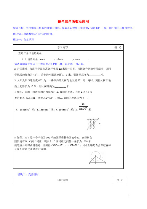 广东省河源中国教育学会中英文实验学校中考数学 锐角