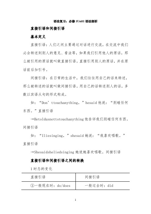 语法复习：必修1Unit1语法剖析