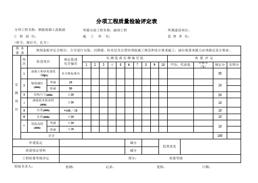 公路表格：分项工程质量检验评定表(盖板涵、箱涵)