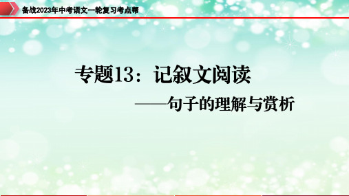 专题13：记叙文阅读之句子的理解与赏析【精品课件】-备战2023年中考语文一轮复习考点帮(全国通用)