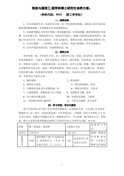 信息与通信工程学科博士研究生培养方案