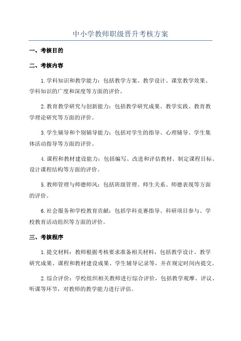 中小学教师职级晋升考核方案