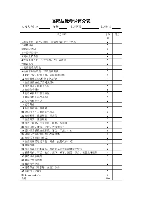 临床技能考试评分表