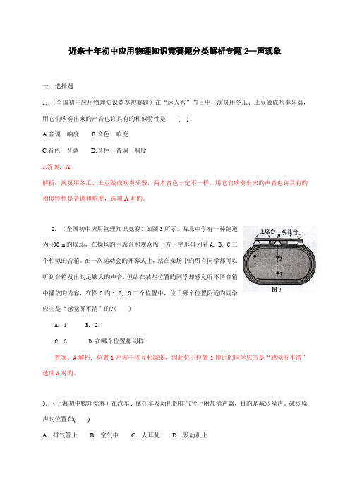 2023年近十年初中应用物理知识竞赛题分类解析专题声现象