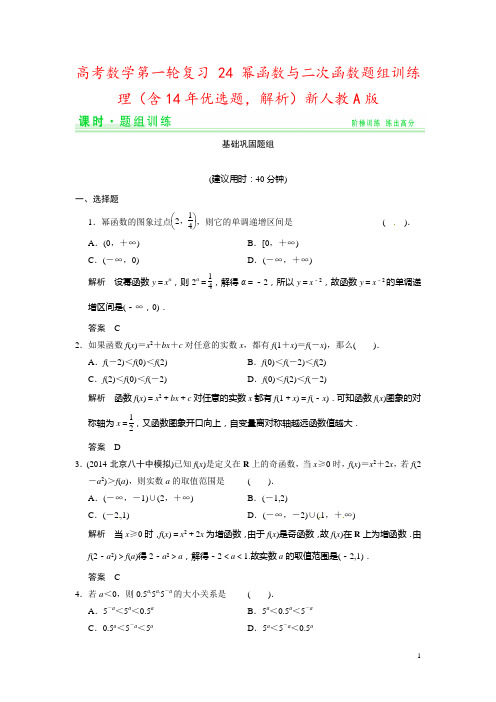 高考数学第一轮复习 24 幂函数与二次函数题组训练 理(含14年优选题,解析)新人教A版