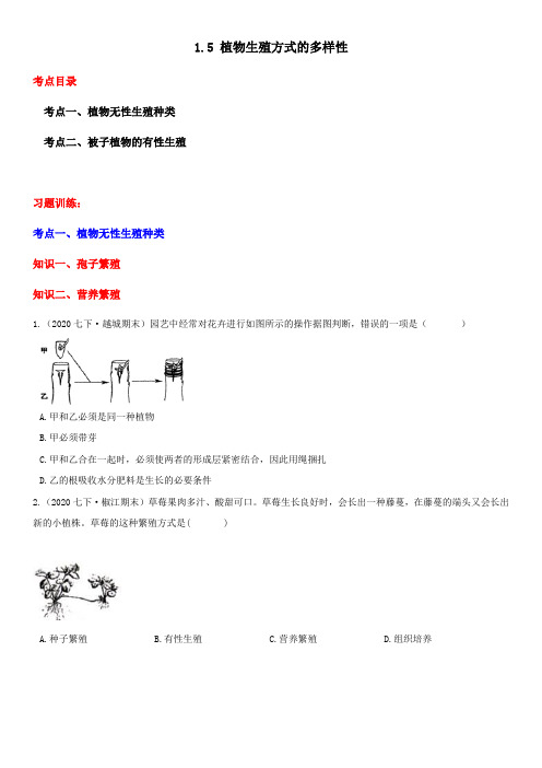 植物生殖方式的多样性 七下重难点优化与提高 - 原题(2021年初一科学浙教版)