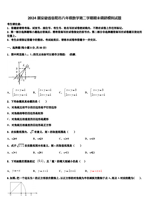 2024届安徽省阜阳市八年级数学第二学期期末调研模拟试题含解析