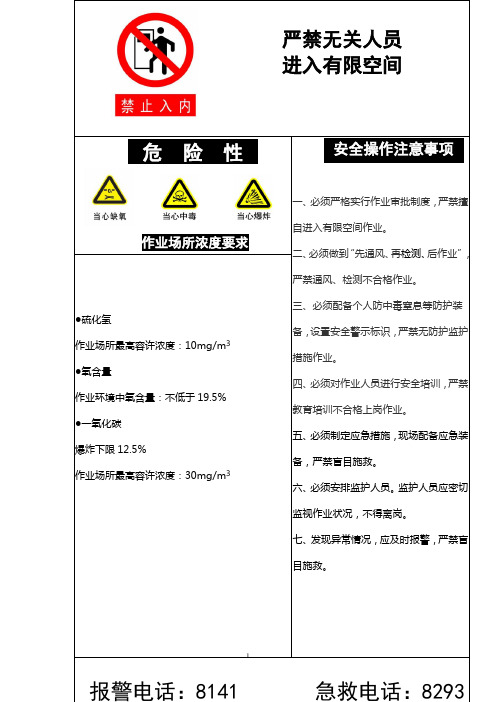 有限空间作业安全告知牌