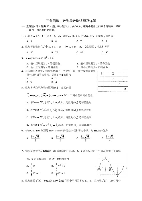 三角函数、数列、导数试题及详解