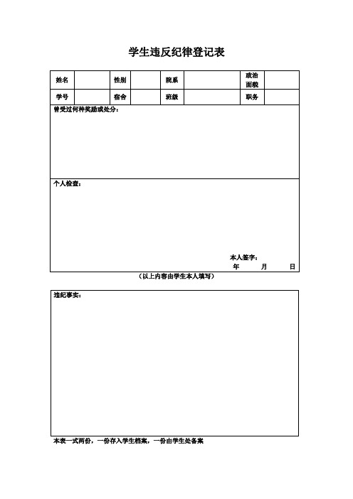 学生违反纪律登记表