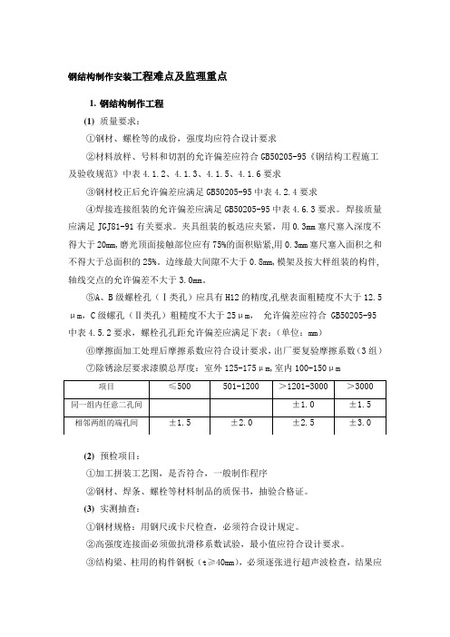 钢结构制作安装工程工程难点及监理重点