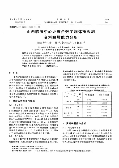 山西临汾中心地震台数字洞体摆观测资料映震能力分析